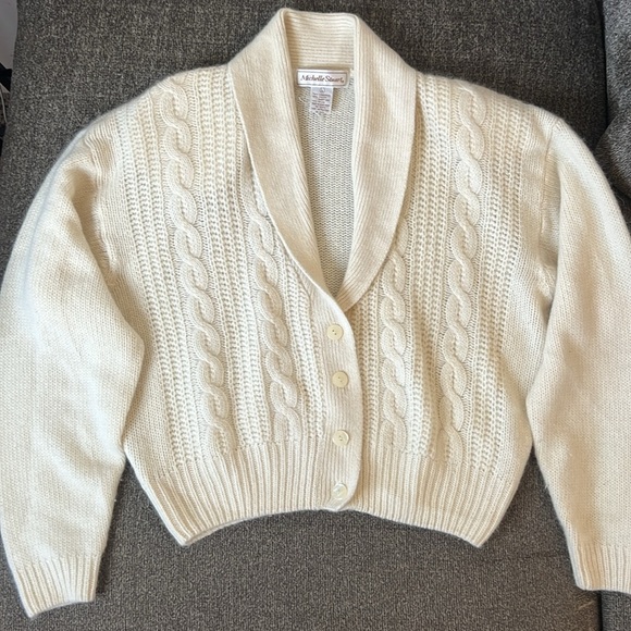 Michelle Stuart Cardigan Lambswool Sweater cable knit Long sleeve Size L - Picture 2 of 12
